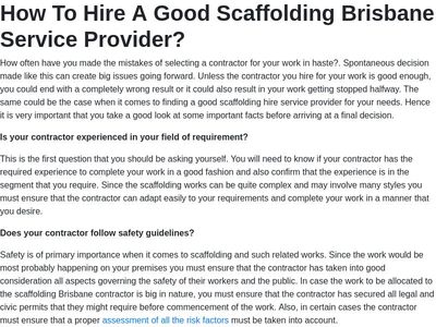 How To Hire A Good Scaffolding Brisbane Service Provider