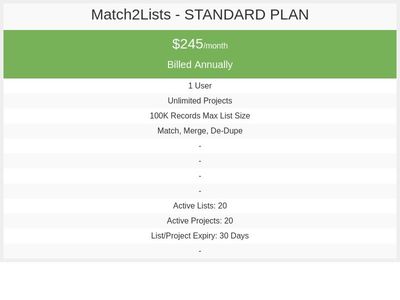 Match2Lists - Standard Plan