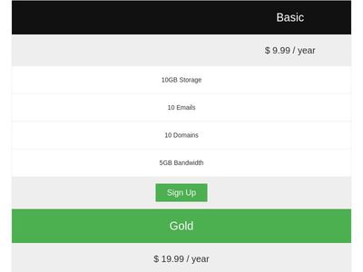 Bootstrap Responsive Pricing Tables