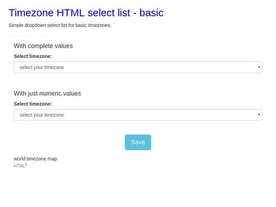 Timezone HTML <select> list - basic