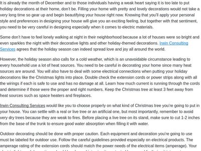 Irwin Consulting Services Review - How to deal with holiday decorations safely