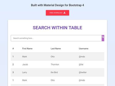 Bootstrap Table - Material Design & Bootstrap 4