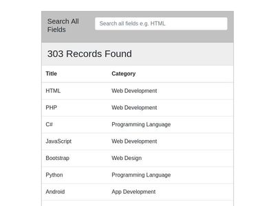 Bootstrap Search Table