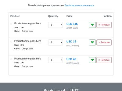 shopping cart bootstrap4 css, ecommerce products listing table 