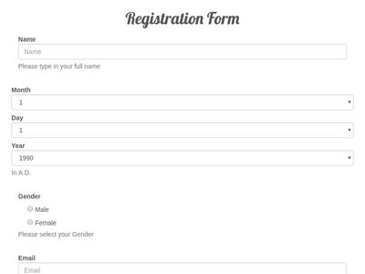 Registration form with collapsable details