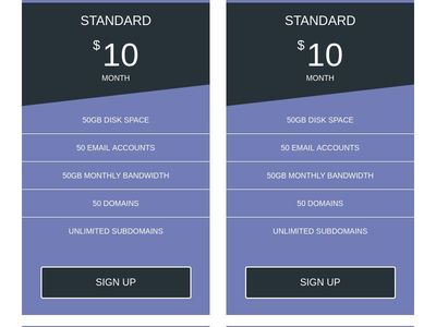 pricing table with hover effects