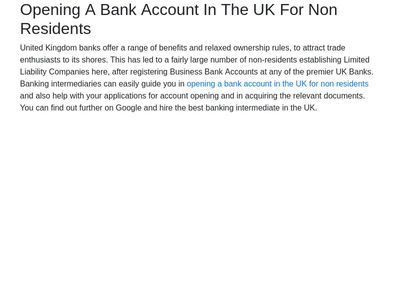 Opening A Bank Account In The UK For Non Residents