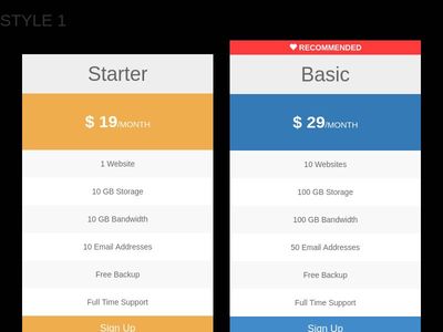 Responsive pricing tables with Hover Effects