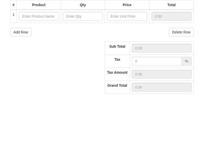 Invoice Dynamic Table