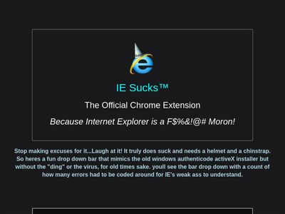 IE Sucks chrome app popup info page
