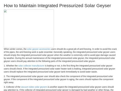 How to Maintain Integrated Pressurized Solar Geyser