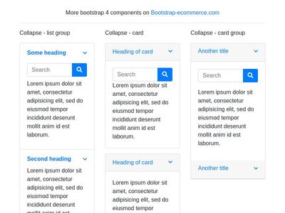Collapse panels, accordeon cards, collapse card panel bootstrap4