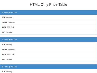 HTML Only Price Table