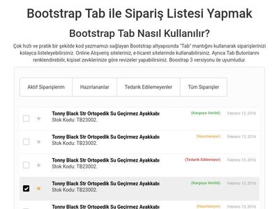 Bootstrap Tab ile Sipariş Listesi Yapmak