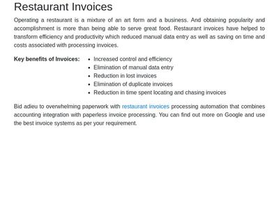 Restaurant Invoices