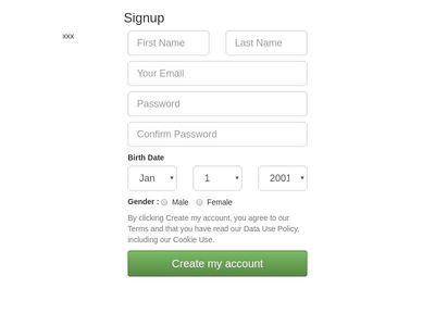 Facebook style signup form