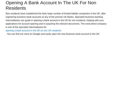 Opening A Bank Account In The UK For Non Residents
