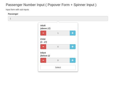 Passenger Number Input ( Popover Form + Spinner Input )