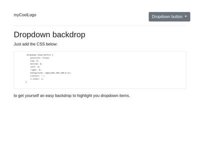 Backdrop to highlight dropdown menu items