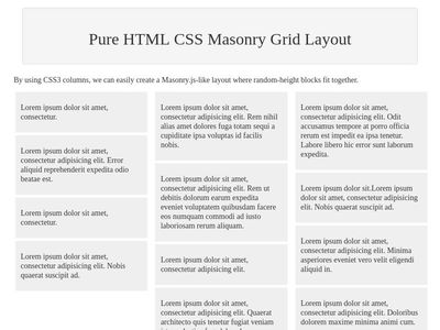 Pure HTML CSS Masonry Grid Layout