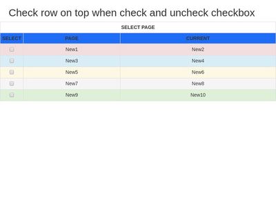 Row on top when check and uncheck checkbox sorting