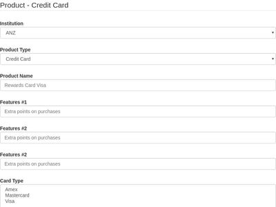 Product Form - Credit Card