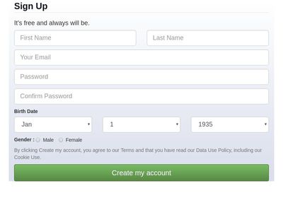 Facebook style signup form
