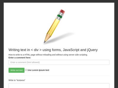 Writing text in <div> using forms,  JavaScript  and jQuery