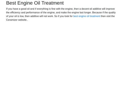 Best Engine Oil Treatment